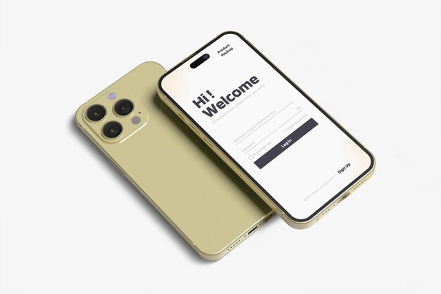 Pantalla de iPhone 14 pro con capacidad de respuesta PSD para interfaz de usuario web y maqueta de psd de aplicaciones con color de fondo editable