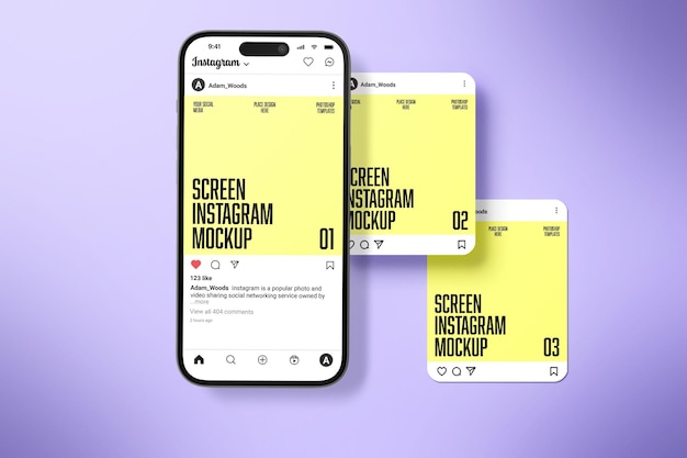 Pantalla de la maqueta de instagram ui en el psd