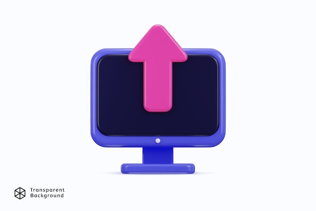 Pantalla del monitor de la computadora con icono de flecha de carga Ilustración vectorial de renderización 3D