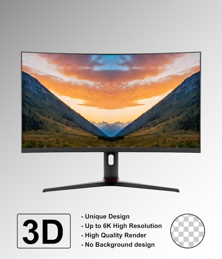 PSD la pantalla de un monitor de escritorio moderno renderizada en 3d