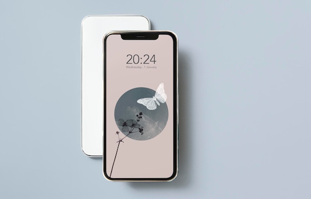 Pantalla móvil de naturaleza abstracta en maqueta de fondo gris