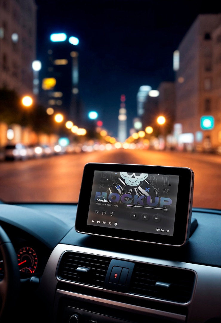 PSD pantalla de pikaso dentro de un coche