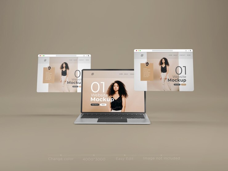 Pantalla de portátil con maqueta de presentación de sitio web