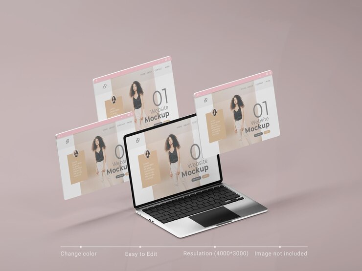 Pantalla de portátil con maqueta de presentación de sitio web