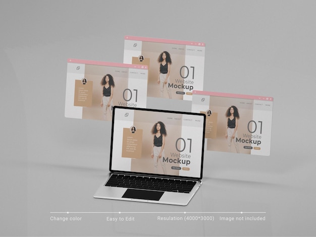 Pantalla de portátil con maqueta de presentación de sitio web