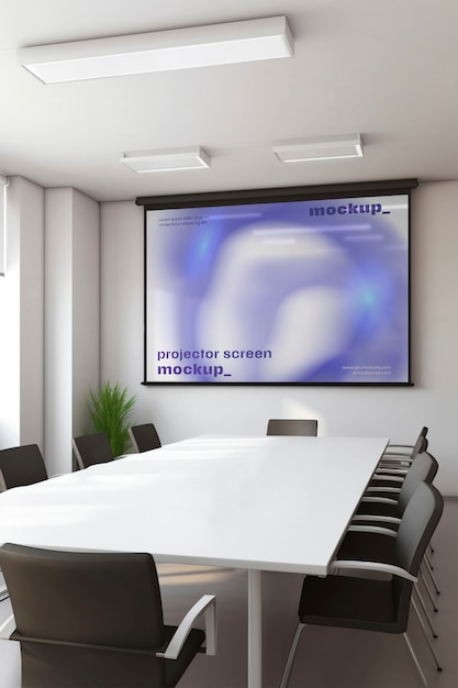PSD pantalla de proyector en una maqueta de sala de reuniones