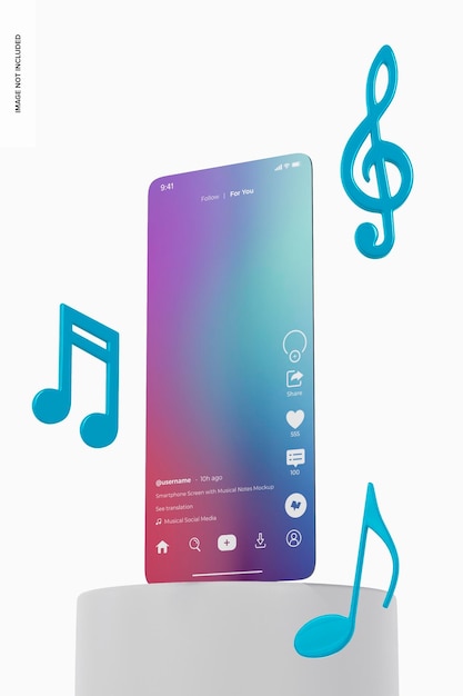 PSD pantalla de smartphone con maqueta de notas musicales, vista izquierda