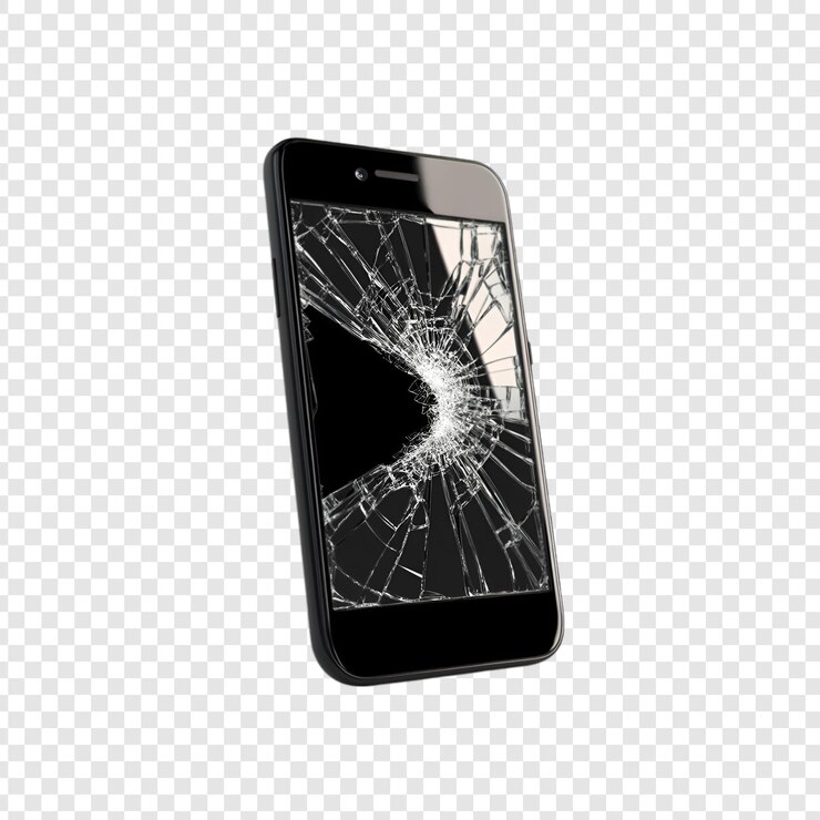 PSD pantalla de teléfono inteligente agrietada con vidrio roto aislado en un fondo transparente