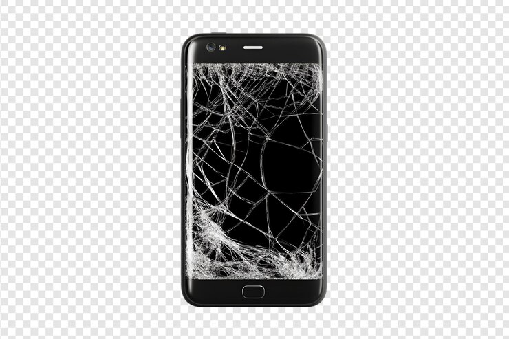 PSD pantalla de teléfono inteligente destrozada y agrietada aislada en un fondo transparente