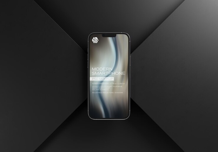 Pantalla de teléfono móvil en pantalla negra Mockup