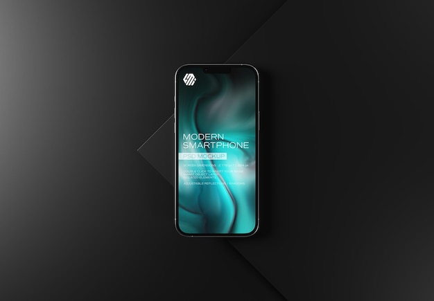 PSD pantalla de teléfono móvil en pantalla negra mockup