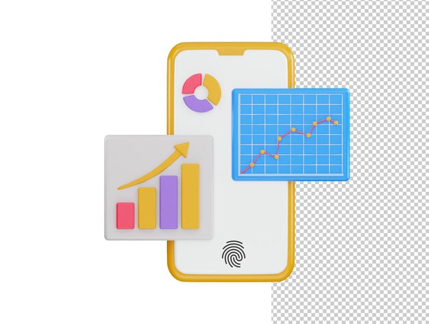 pantalla del teléfono que tiene un gráfico y un icono de gráfico 3d ilustración vectorial de representación