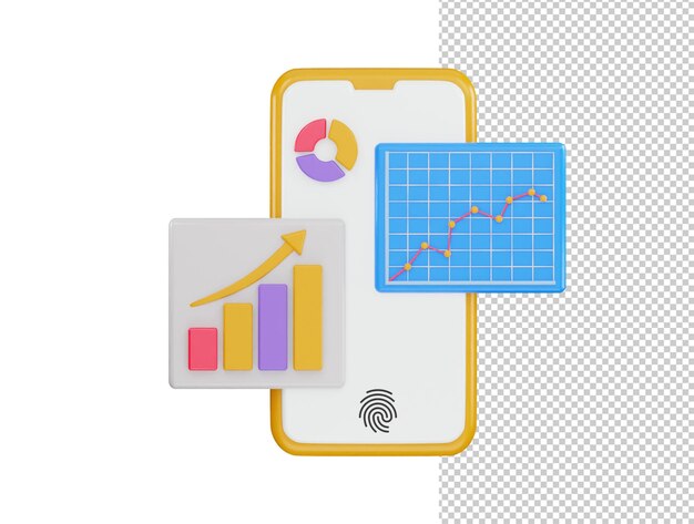 Pantalla del teléfono que tiene un gráfico y un icono de gráfico 3d ilustración vectorial de representación