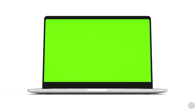 Pantalla verde vacía de una computadora portátil, una maqueta en blanco, una animación 2D para el ciberespacio aislado.