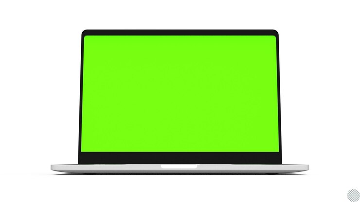 PSD pantalla verde vacía de una computadora portátil, una maqueta en blanco, una animación 2d para el ciberespacio aislado.