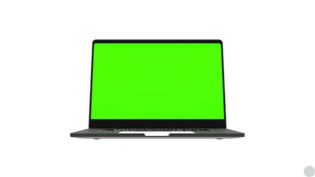 Pantalla verde vacía de una computadora portátil, una maqueta en blanco, una animación 2D para el ciberespacio aislado.