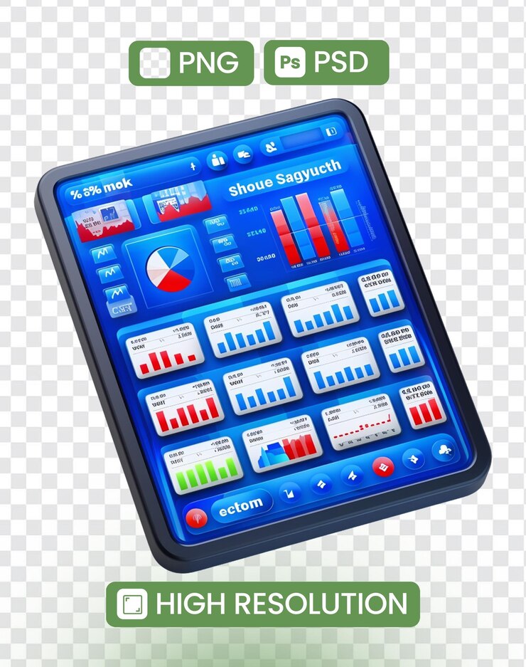 PSD una pantalla de visualización azul que dice ventas en ella
