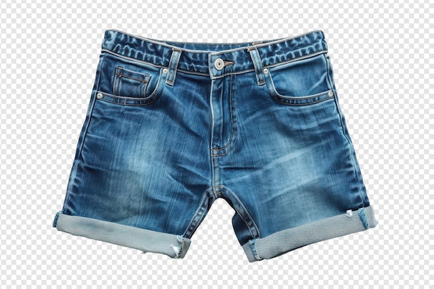 Pantaloncini denim classici con tocco sfregato con dettagli isolati su sfondo trasparente