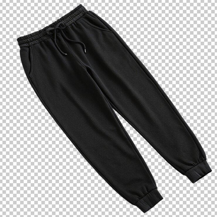 PSD pantalones de entrenamiento casuales negros aislados sobre un fondo transparente