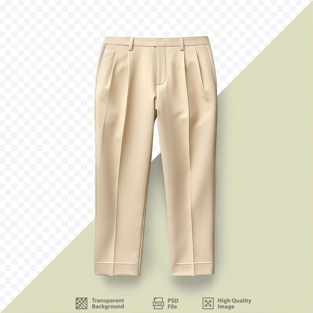 PSD pantalones de hombre de moda en un tono beige claro aislados sobre un fondo transparente