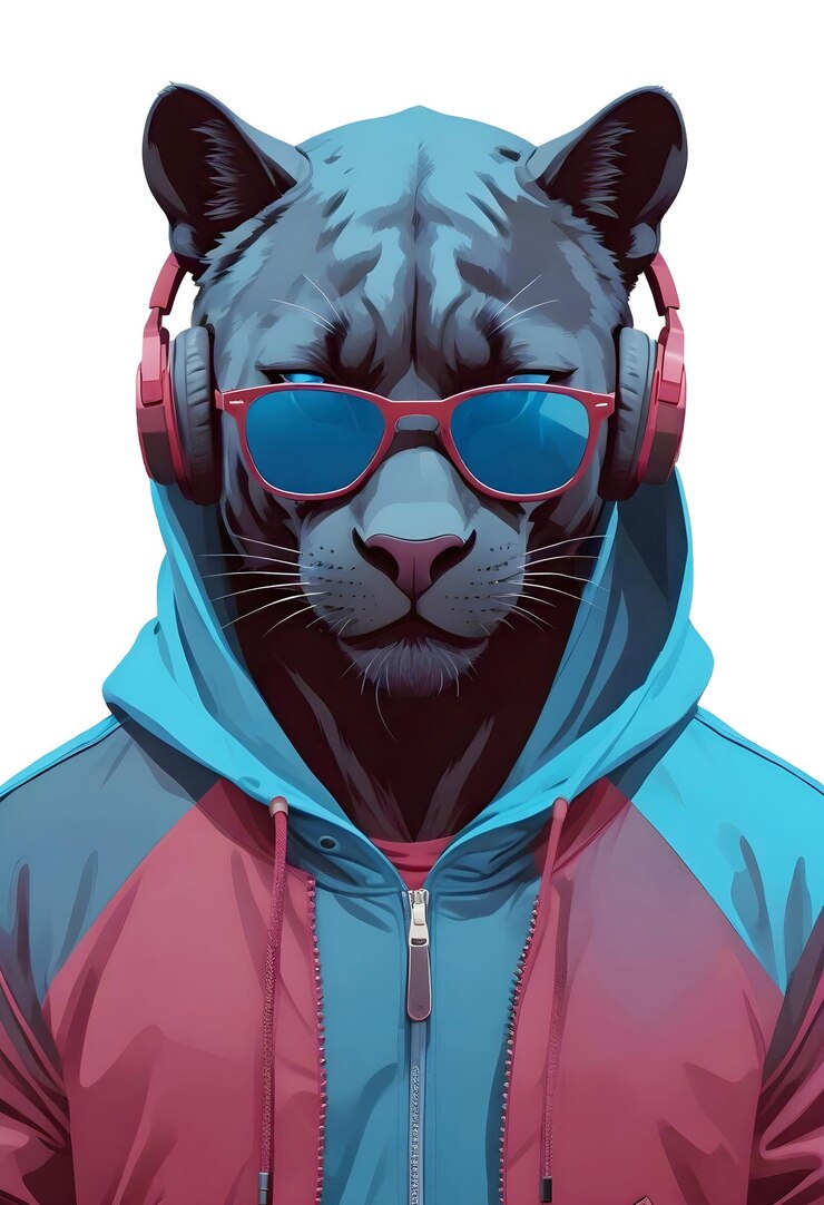 PSD pantera con capucha animales divertidos y geniales ilustración de personajes gráfico vectorial