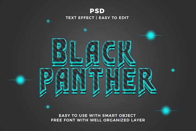 pantera negra 3d estilo de efeito de texto editável psd com fundo