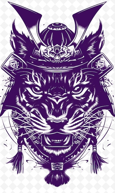 PSD pantera negra com um capacete de samurai e uma expressão feroz animais sketch art vector collections