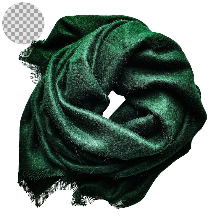 PSD un pañuelo de lana verde oscuro con una textura suave sobre un fondo transparente