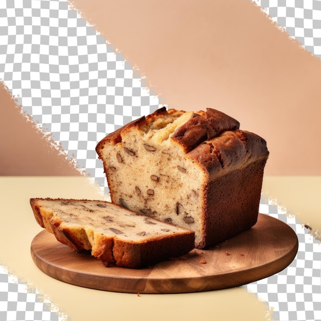 Pão de banana fatiado em fundo transparente em casa