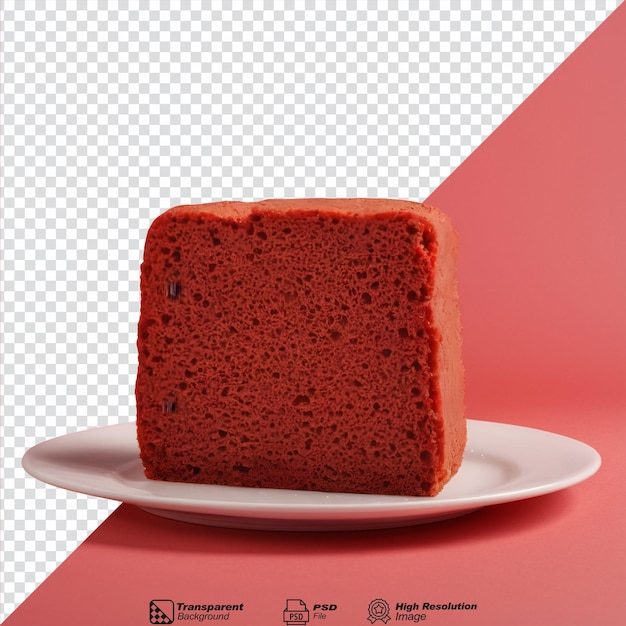 PSD pão de esponja vermelho isolado num prato longo com um fundo transparente