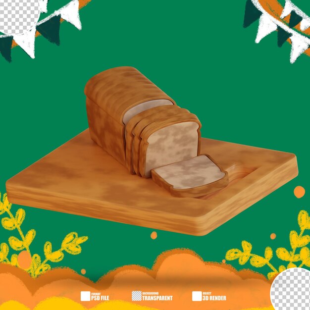 Pão de pão de ilustração 3d feito de madeira 3