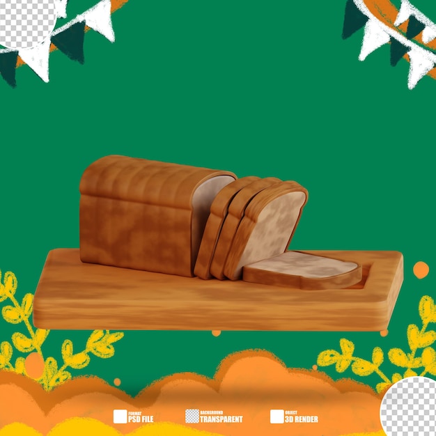 Pão de pão de ilustração 3d feito de madeira 4