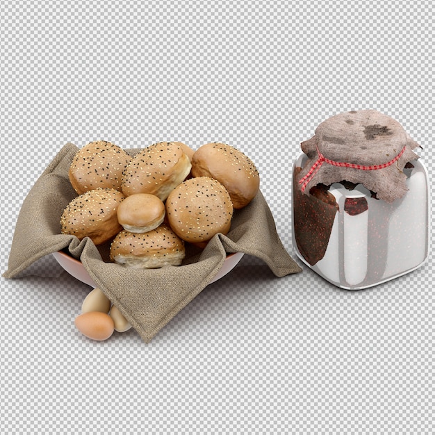 Pão isométrico 3d isolado render