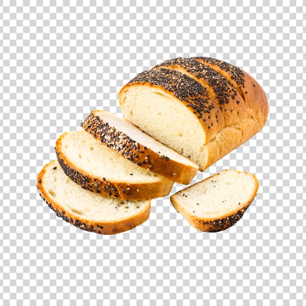 Pão torrado em fatias isolado sobre um fundo transparente