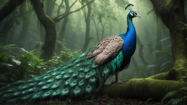 PSD le paon indien dans la jungle oiseau gracieux avec des plumes