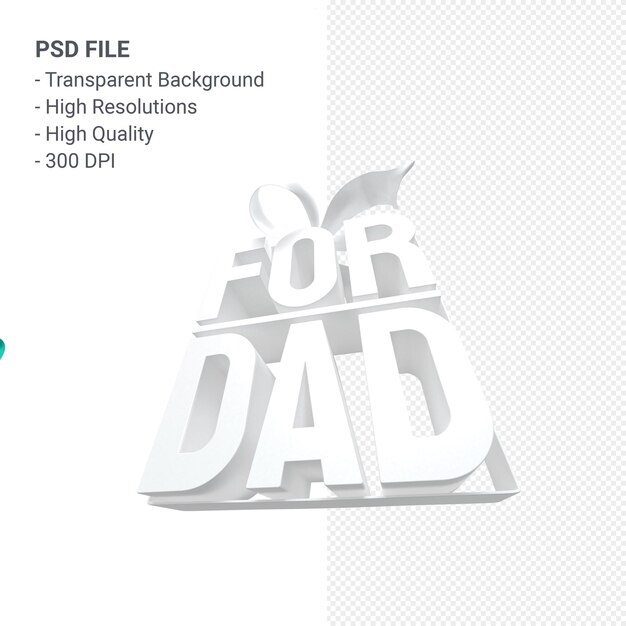 PSD para papá con arco y cinta 3d rendering aislado