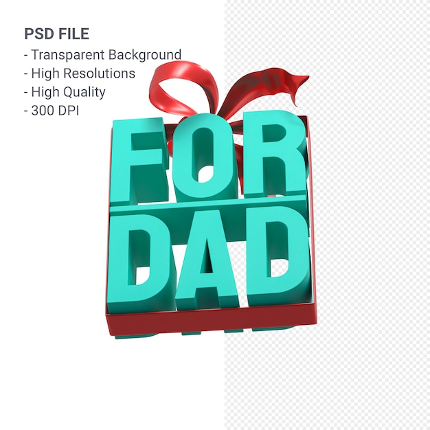 PSD para papá con arco y cinta 3d rendering aislado