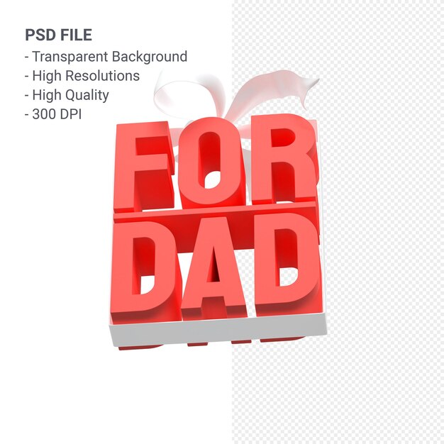 PSD para papá con arco y cinta 3d rendering aislado