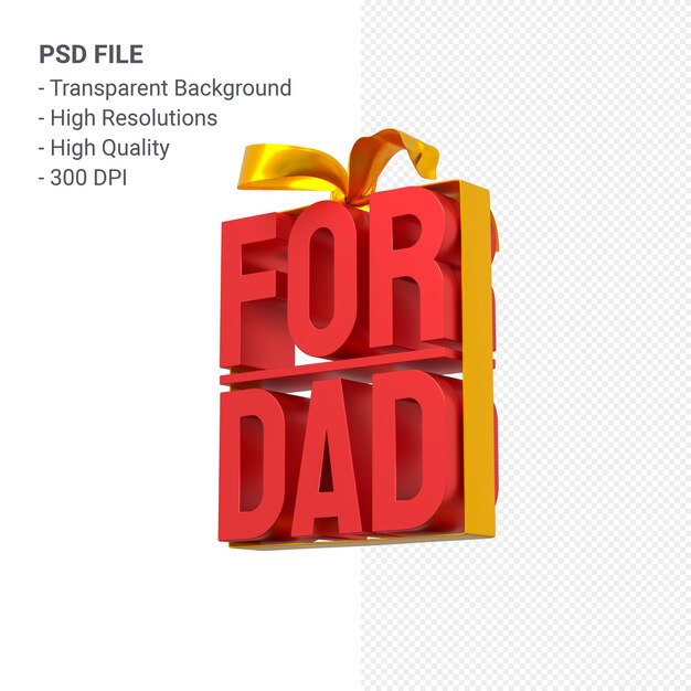 PSD para papá con arco y cinta 3d rendering aislado