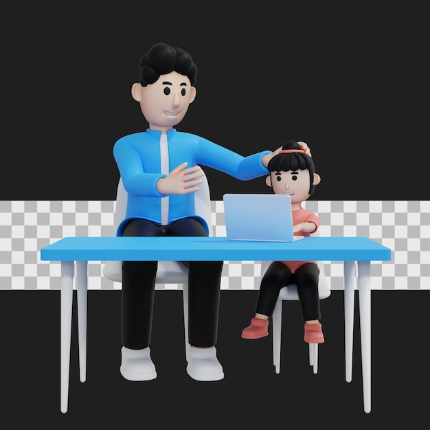 papà con l'illustrazione della figlia 3d