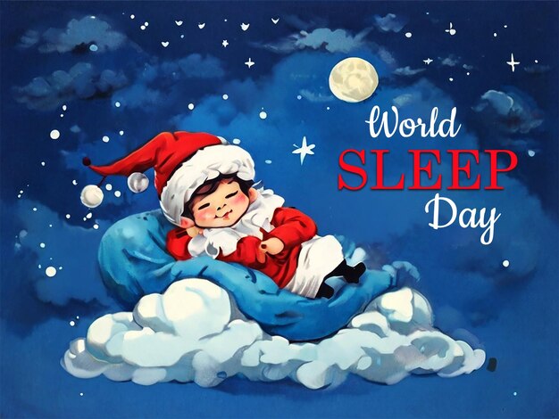 PSD papá noel duerme en la cama concepto del día mundial del sueño