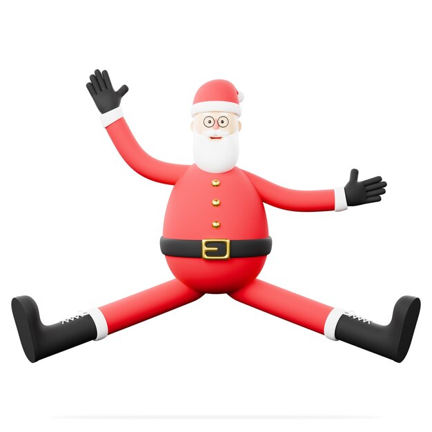 Un Papá Noel está saltando en el aire con los brazos en alto