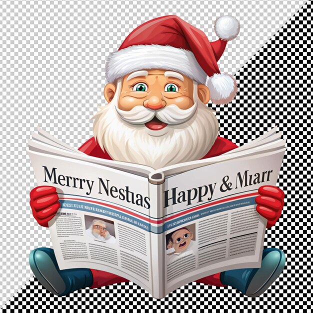 PSD papá noel leyendo el vector del periódico en un fondo transparente