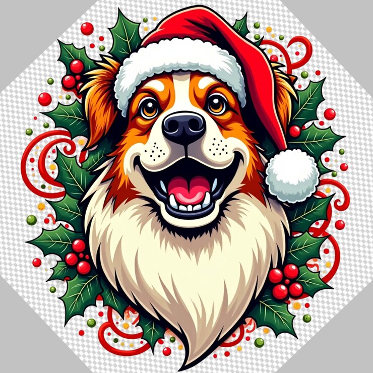 PSD papá noel perro de dibujos animados para la impresión de camisetas pod