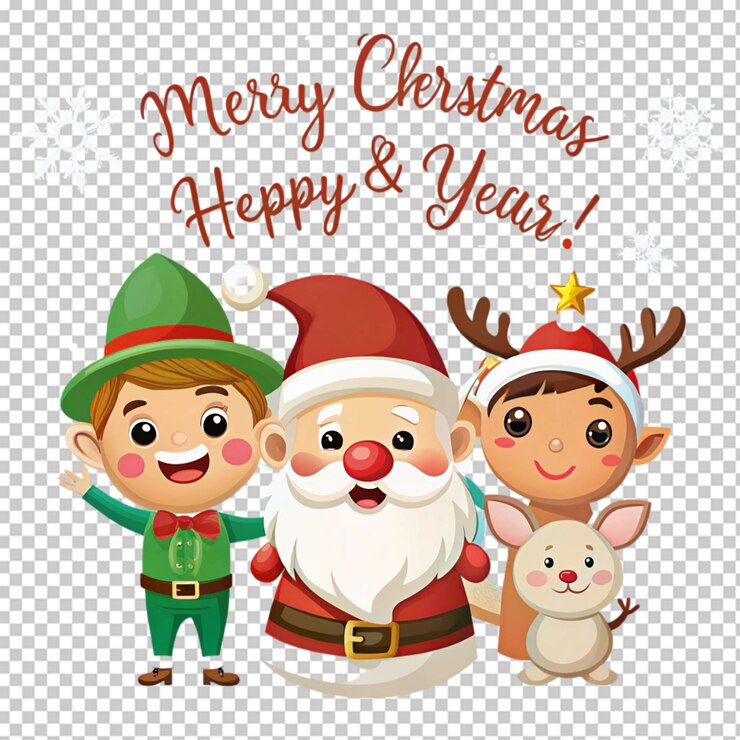 PSD papá noel con renos y regalos de navidad