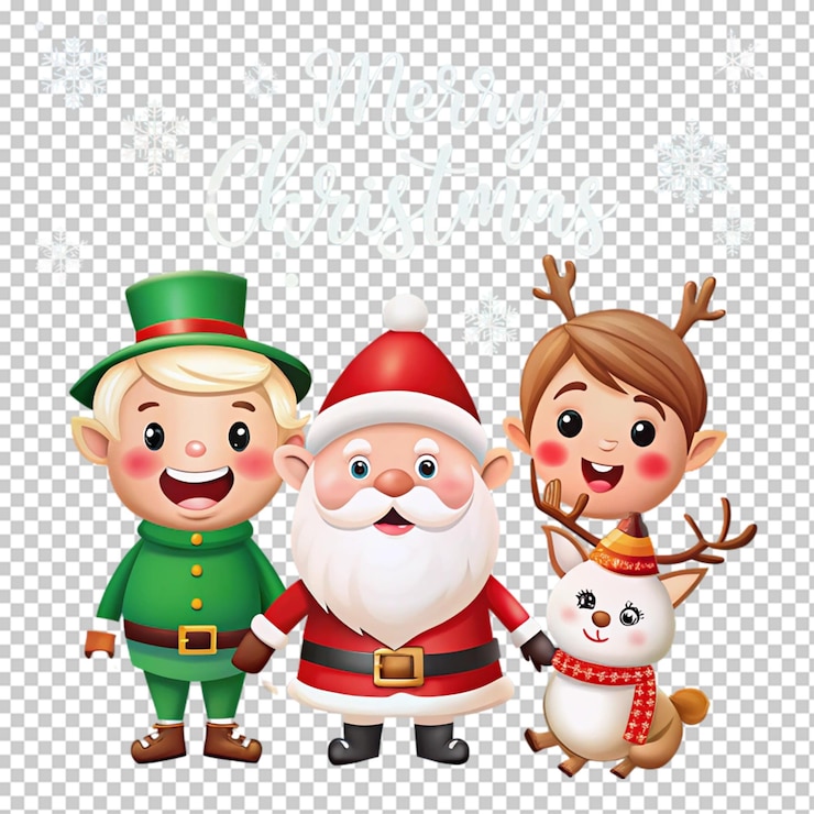PSD papá noel con renos y regalos de navidad