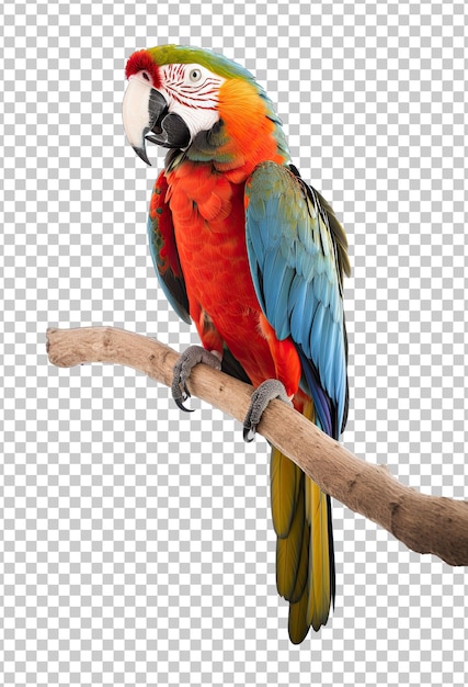 PSD papagaio arara em um conjunto de galho isolado em fundo transparente