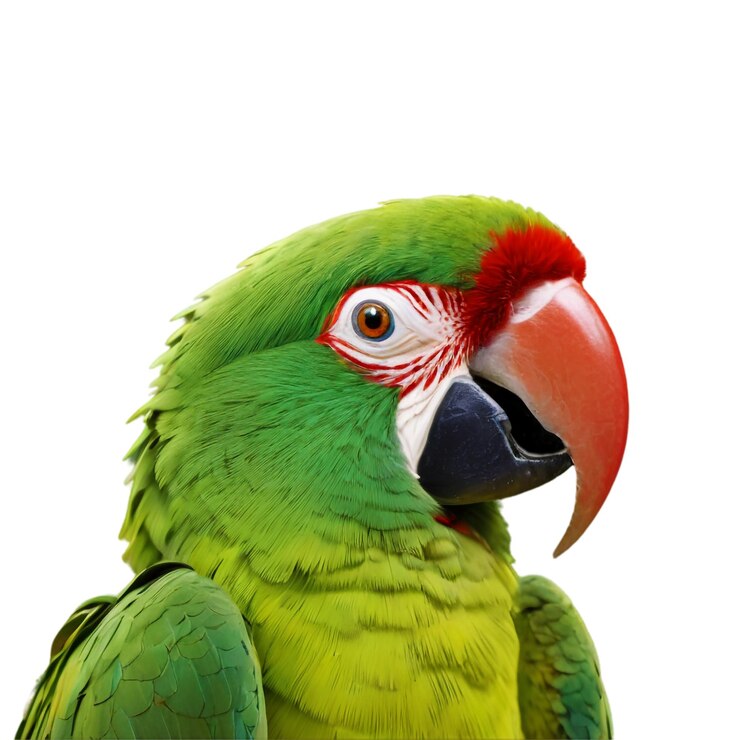 PSD papagaio em close-up em fundo branco transparente