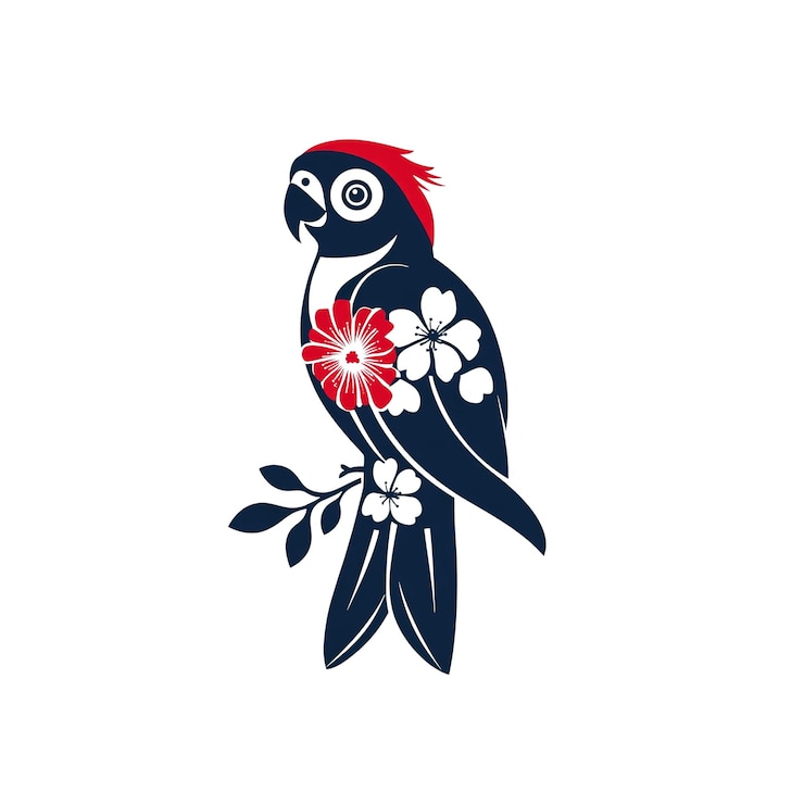 PSD papagaio estilizado con acentos florales ilustración elegante de pájaros