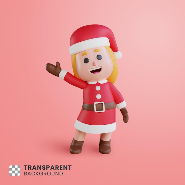 Papai Noel 3D feminino acenando com a mão